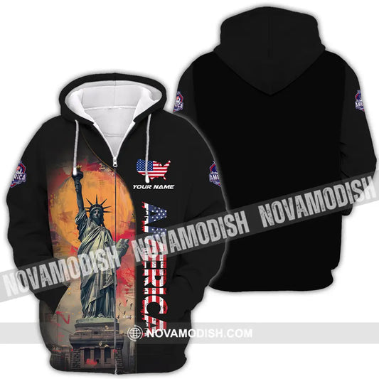 Unisex Shirt - Custom Name America Shirt America Flag Color Zipper Hoodie / S T-shirt