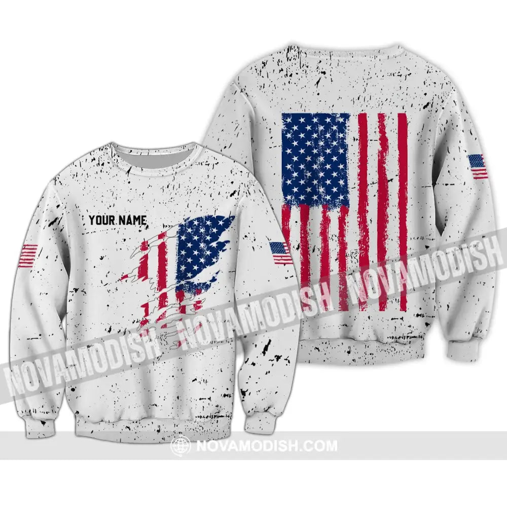 Unisex Shirt - Custom Name Shirt - America Flag Light Shirt Long Sleeve / S T-shirt
