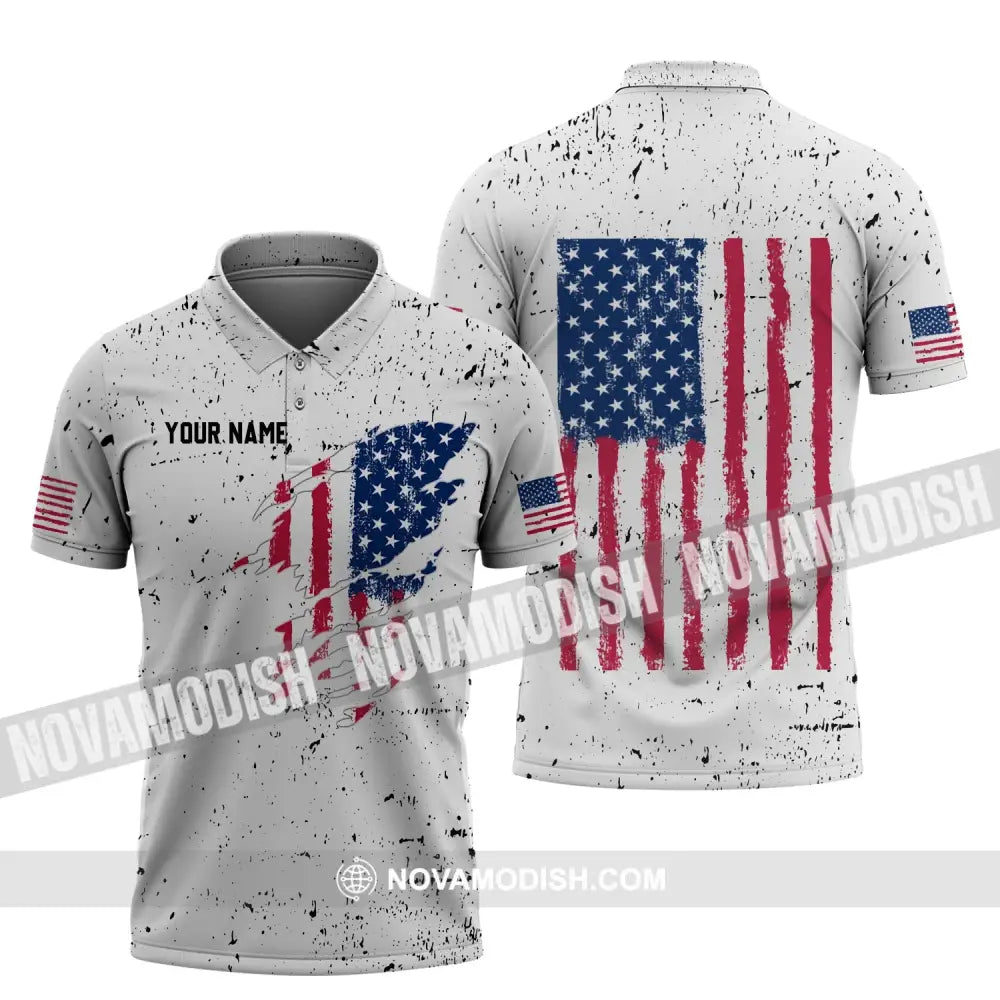 Unisex Shirt - Custom Name Shirt - America Flag Light Shirt Polo Shirt / S T-shirt