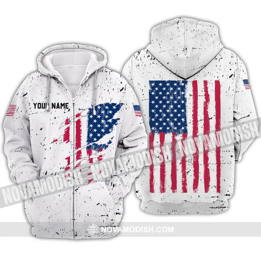 Unisex Shirt - Custom Name Shirt - America Flag Light Shirt Zipper Hoodie / S T-shirt