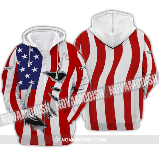 Unisex Shirt - Custom Name America Flag Shirt Zipper Hoodie / S T-shirt