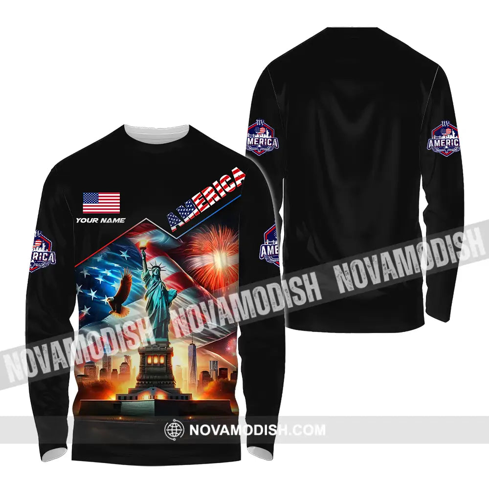 Unisex Shirt - Custom Name America Shirt Long Sleeve Shirt / S T-shirt