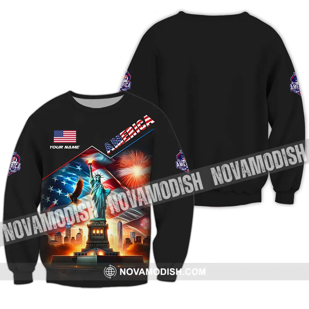 Unisex Shirt - Custom Name America Shirt Long Sleeve / S T-shirt
