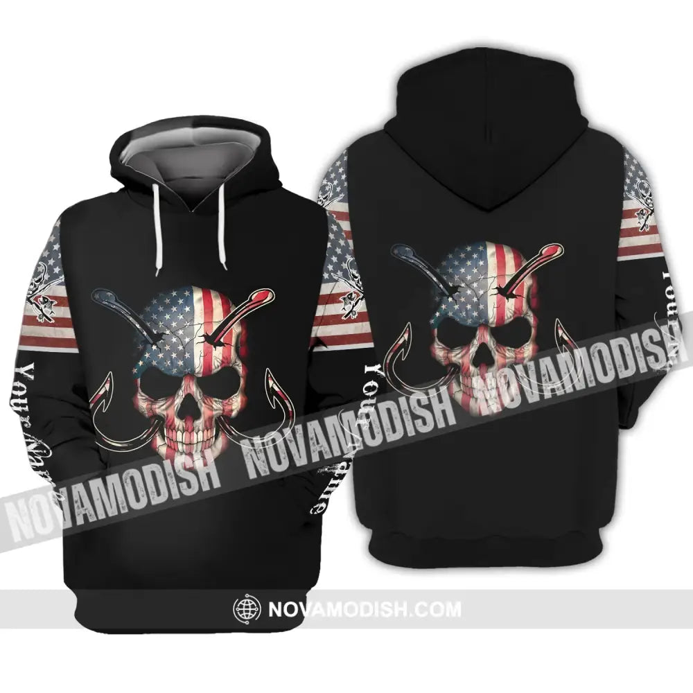 Unisex Shirt - Custom Name America Skull Fishing Shirt Hoodie / S T-shirt