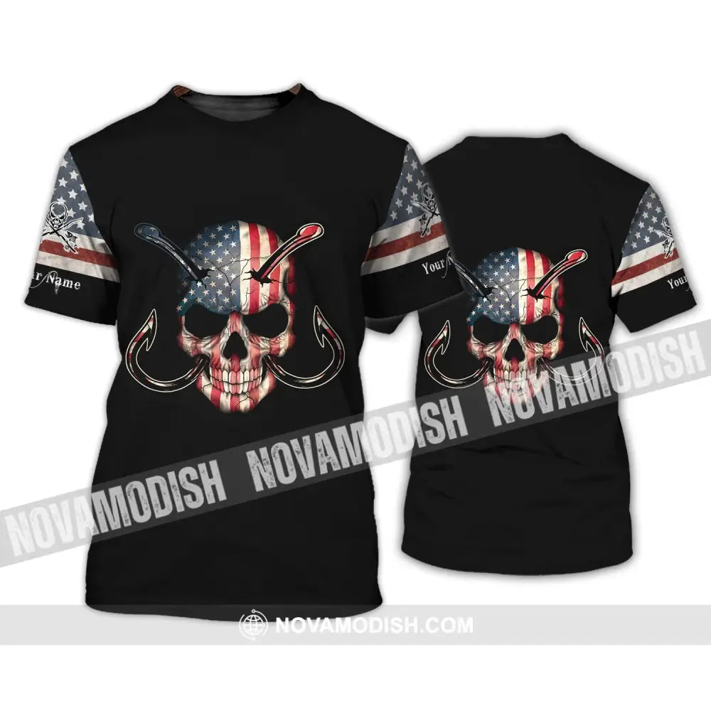 Unisex Shirt - Custom Name America Skull Fishing Shirt T-Shirt / S T-shirt
