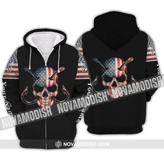 Unisex Shirt - Custom Name America Skull Fishing Shirt Zipper Hoodie / S T-shirt