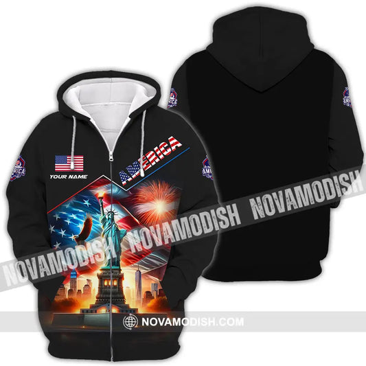 Unisex Shirt - Custom Name America Shirt Zipper Hoodie / S T-shirt