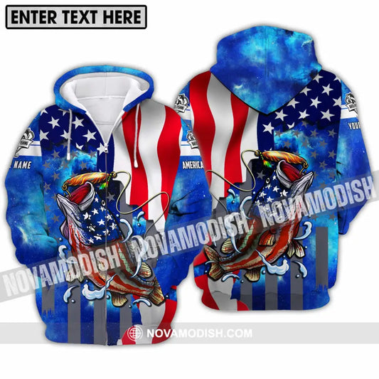 Unisex Shirt - Custom Name Shirt American Bass Fishing Zipper Hoodie / S T-shirt