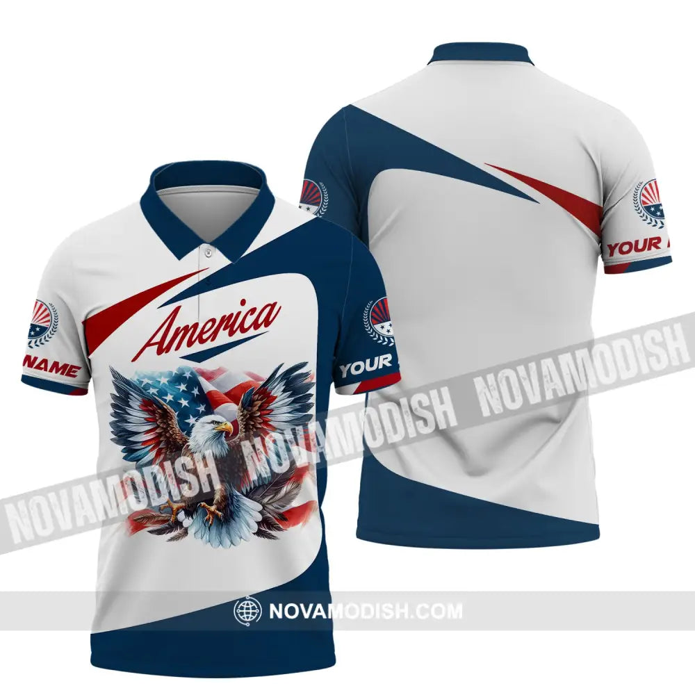 Unisex Shirt Custom Name American Eagle America Lover T-Shirt Polo / S