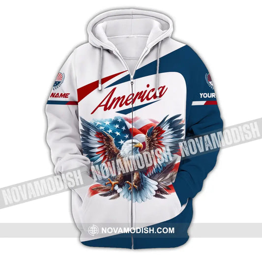 Unisex Shirt Custom Name American Eagle America Lover T-Shirt Zipper Hoodie / S