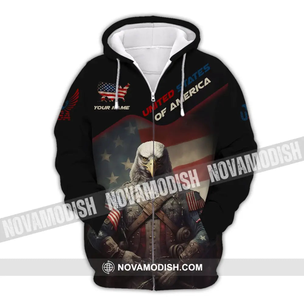 Unisex Shirt Custom Name American Pride America Lover T-Shirt Zipper Hoodie / S