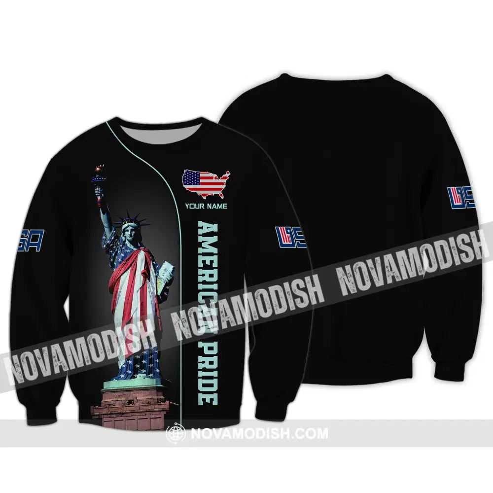 Unisex Shirt Custom Name American Pride Independence Day Statue Of Liberty T-Shirt Long Sleeve / S