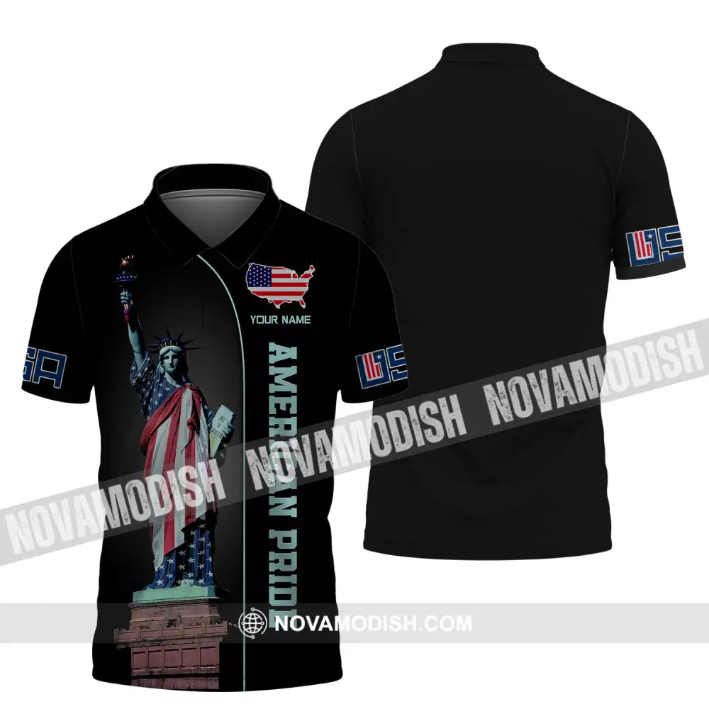 Unisex Shirt Custom Name American Pride Independence Day Statue Of Liberty T-Shirt Polo / S