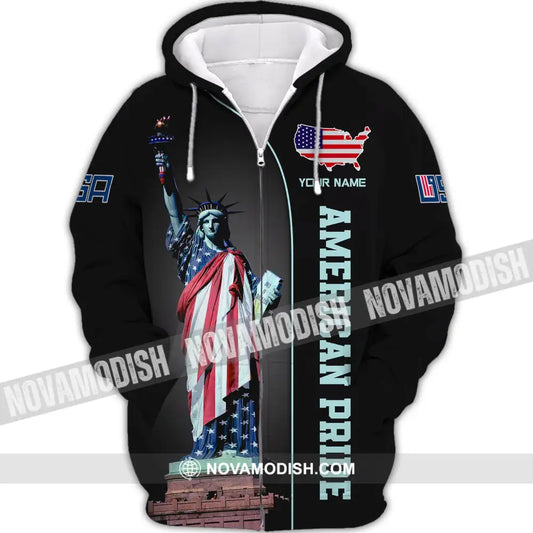 Unisex Shirt Custom Name American Pride Independence Day Statue Of Liberty T-Shirt Zipper Hoodie / S