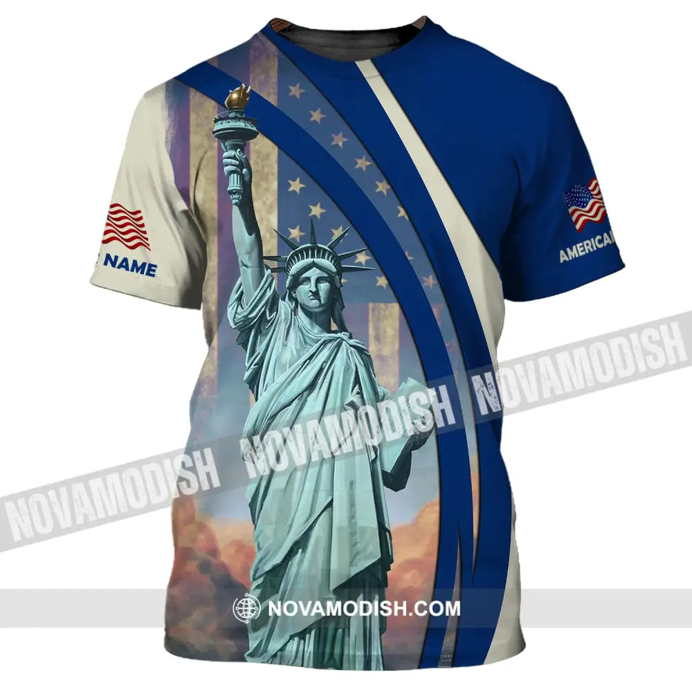 Unisex Shirt Custom Name American Pride Statue Of Liberty T-Shirt / S