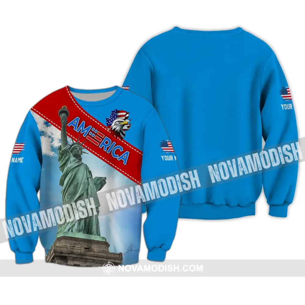 Unisex Shirt - Custom Name Shirt - American Statue Of Liberty Sky Color Long Sleeve / S T-shirt