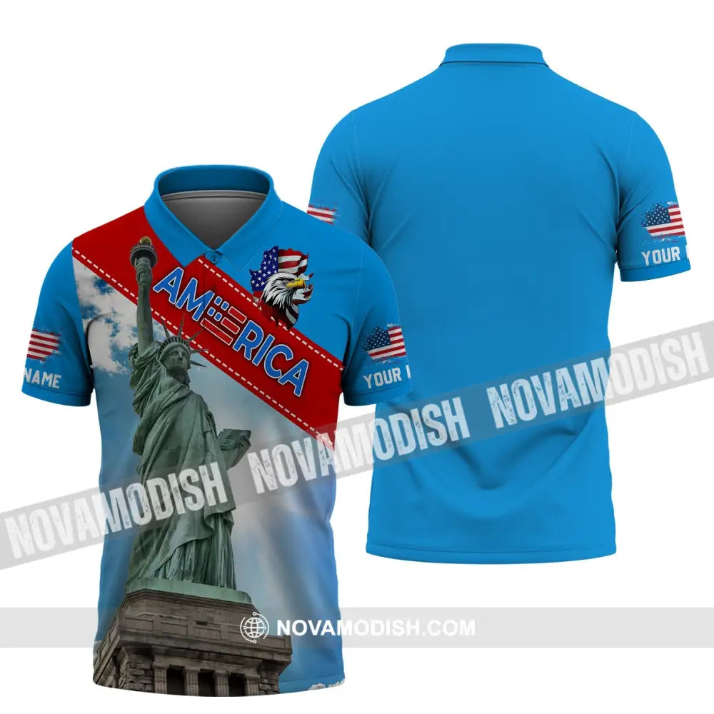 Unisex Shirt - Custom Name Shirt - American Statue Of Liberty Sky Color Polo Shirt / S T-shirt