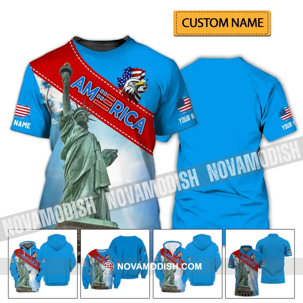 Unisex Shirt - Custom Name Shirt - American Statue Of Liberty Sky Color T-shirt