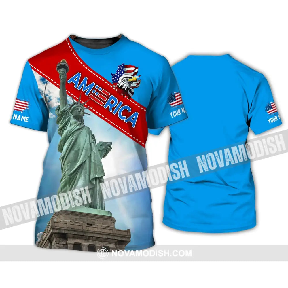 Unisex Shirt - Custom Name Shirt - American Statue Of Liberty Sky Color T-Shirt / S T-shirt