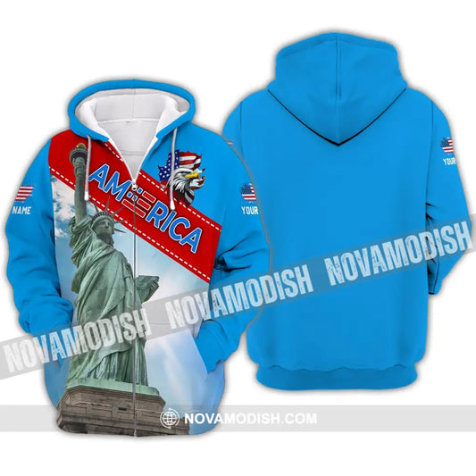 Unisex Shirt - Custom Name Shirt - American Statue Of Liberty Sky Color Zipper Hoodie / S T-shirt