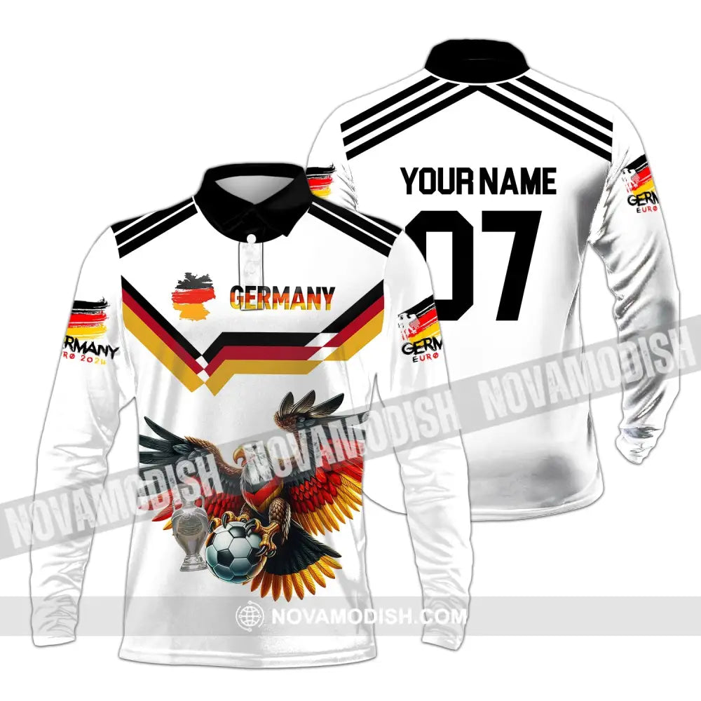 Unisex Shirt - Custom Name And Number 2024 Euro Cup Germany Team Long Sleeve Polo / S T-Shirt