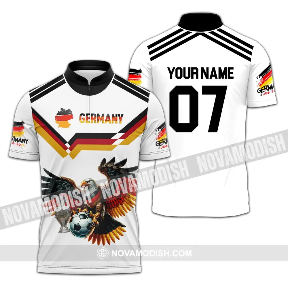 Unisex Shirt - Custom Name And Number 2024 Euro Cup Germany Team Zipper Polo / S T-Shirt