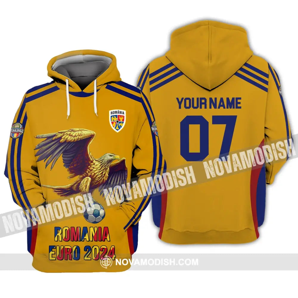 Unisex Shirt - Custom Name And Number 2024 Euro Cup Romania Team Hoodie / S T-Shirt