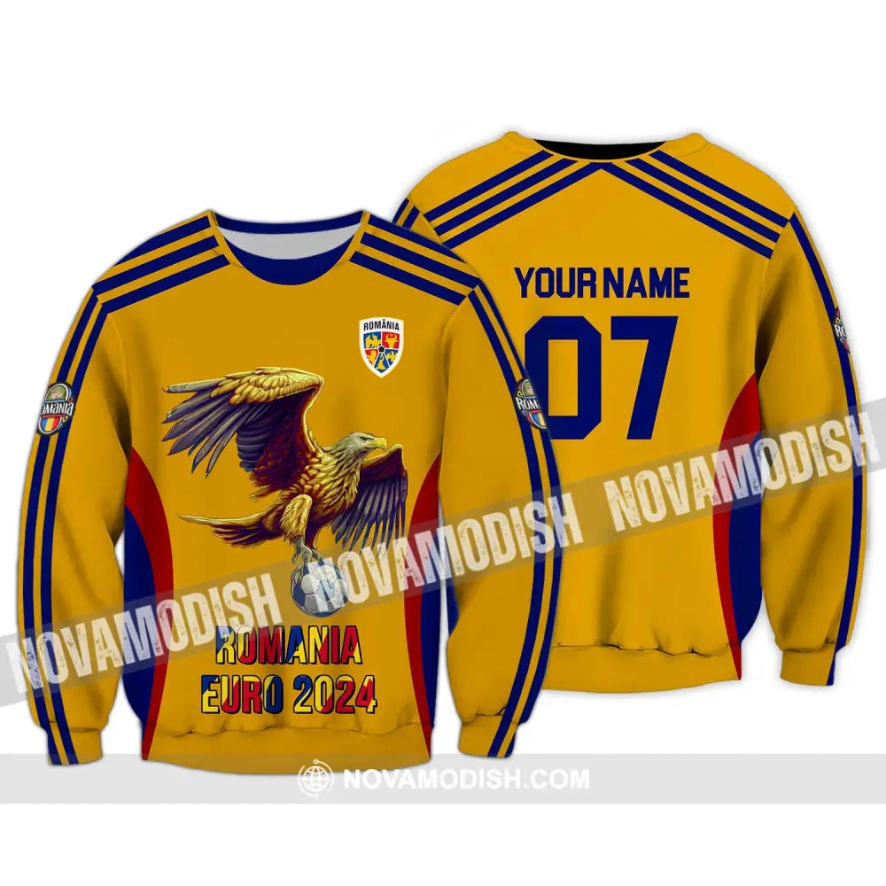 Unisex Shirt - Custom Name And Number 2024 Euro Cup Romania Team Long Sleeve / S T-Shirt