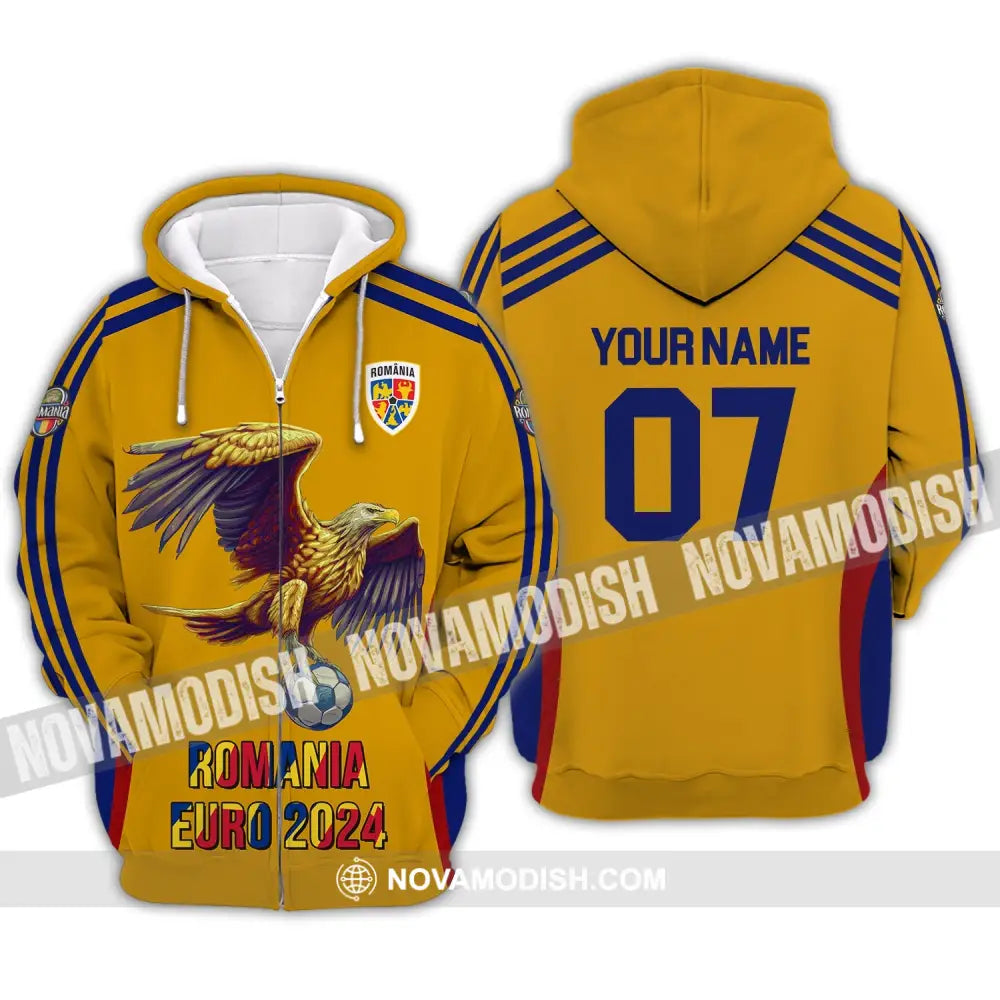 Unisex Shirt - Custom Name And Number 2024 Euro Cup Romania Team Zipper Hoodie / S T-Shirt