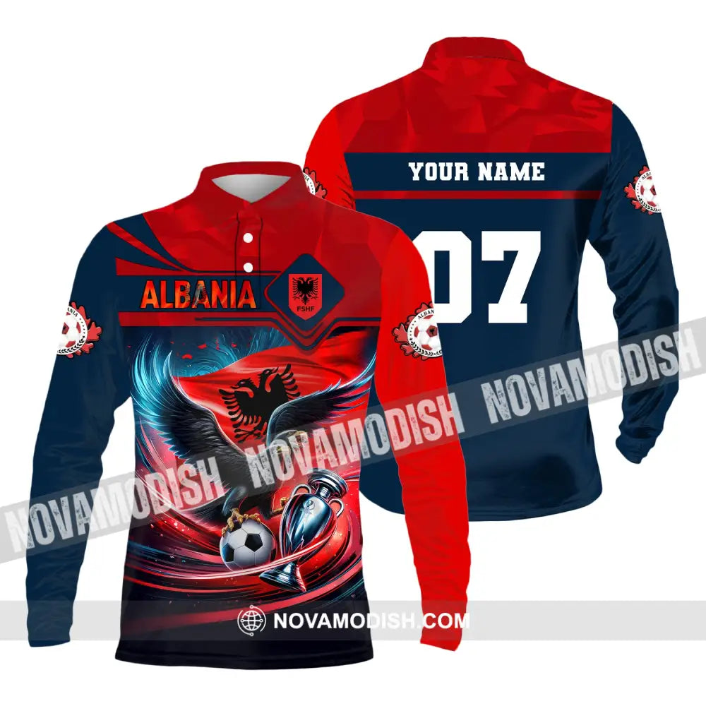 Unisex Shirt Custom Name And Number Albania Football Euro 2024 Polo Long Sleeve / S T-Shirt