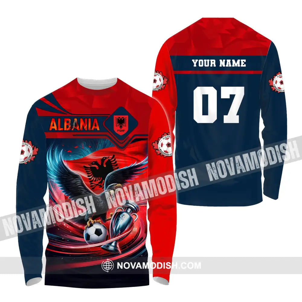 Unisex Shirt Custom Name And Number Albania Football Euro 2024 Polo Long Sleeve / S T-Shirt