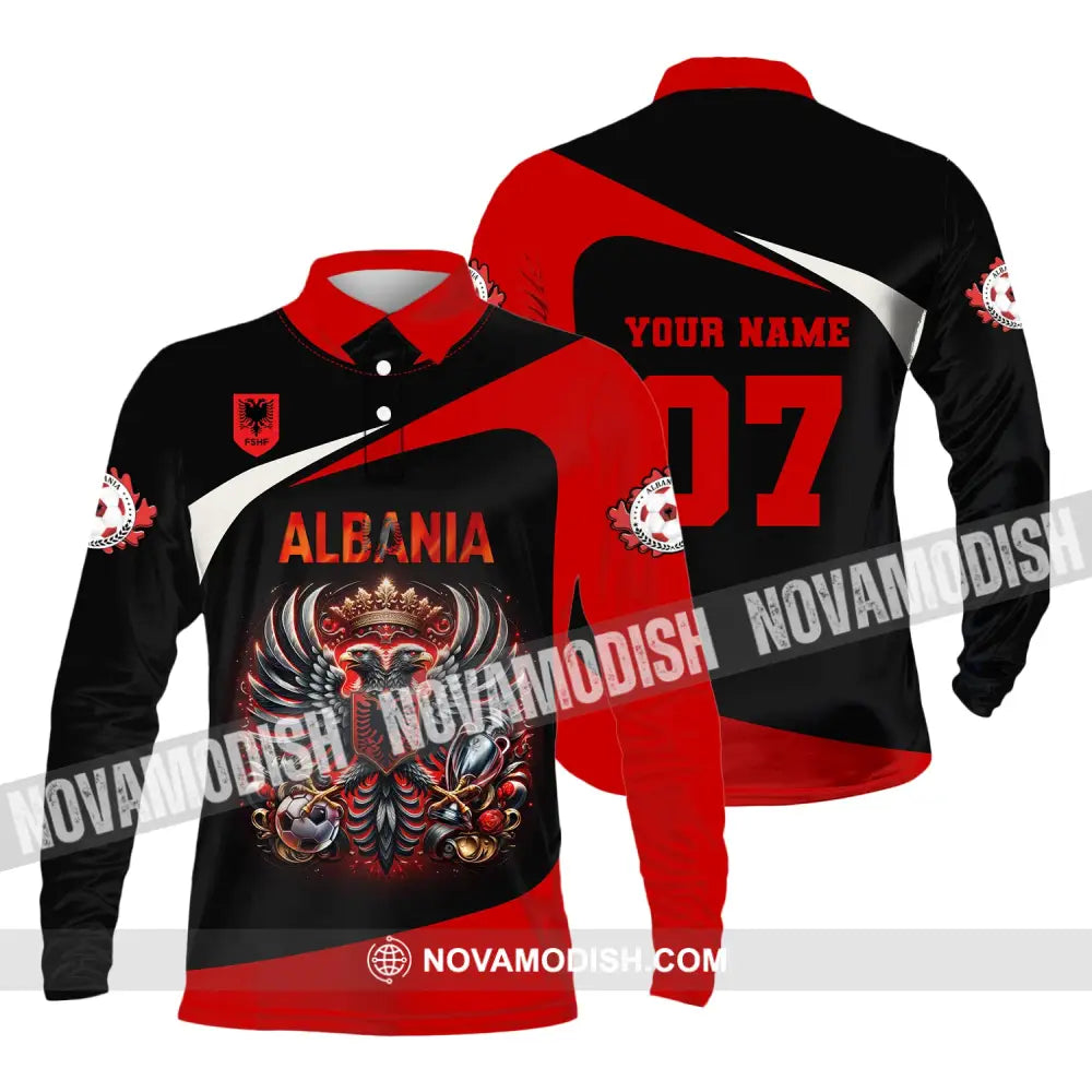 Unisex Shirt Custom Name And Number Albania Football Euro 2024 Polo Long Sleeve / S T-Shirt