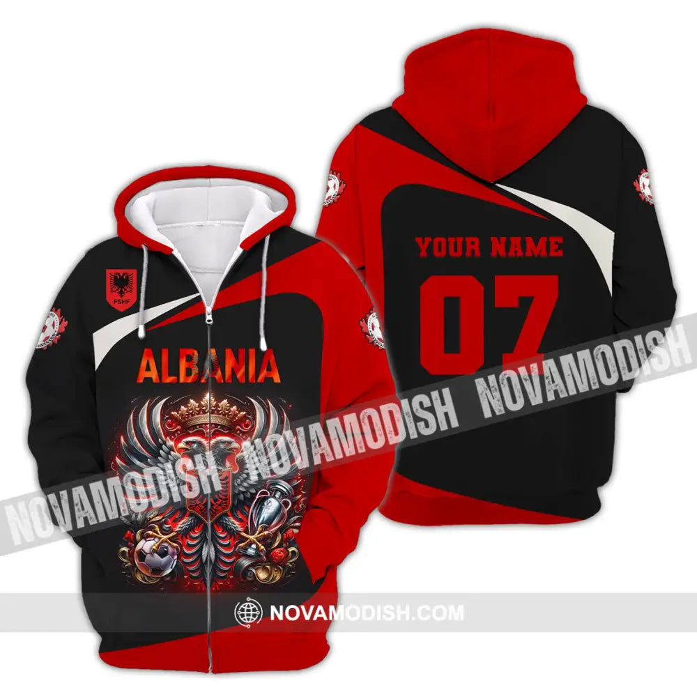 Unisex Shirt Custom Name And Number Albania Football Euro 2024 Polo Long Sleeve Zipper Hoodie / S