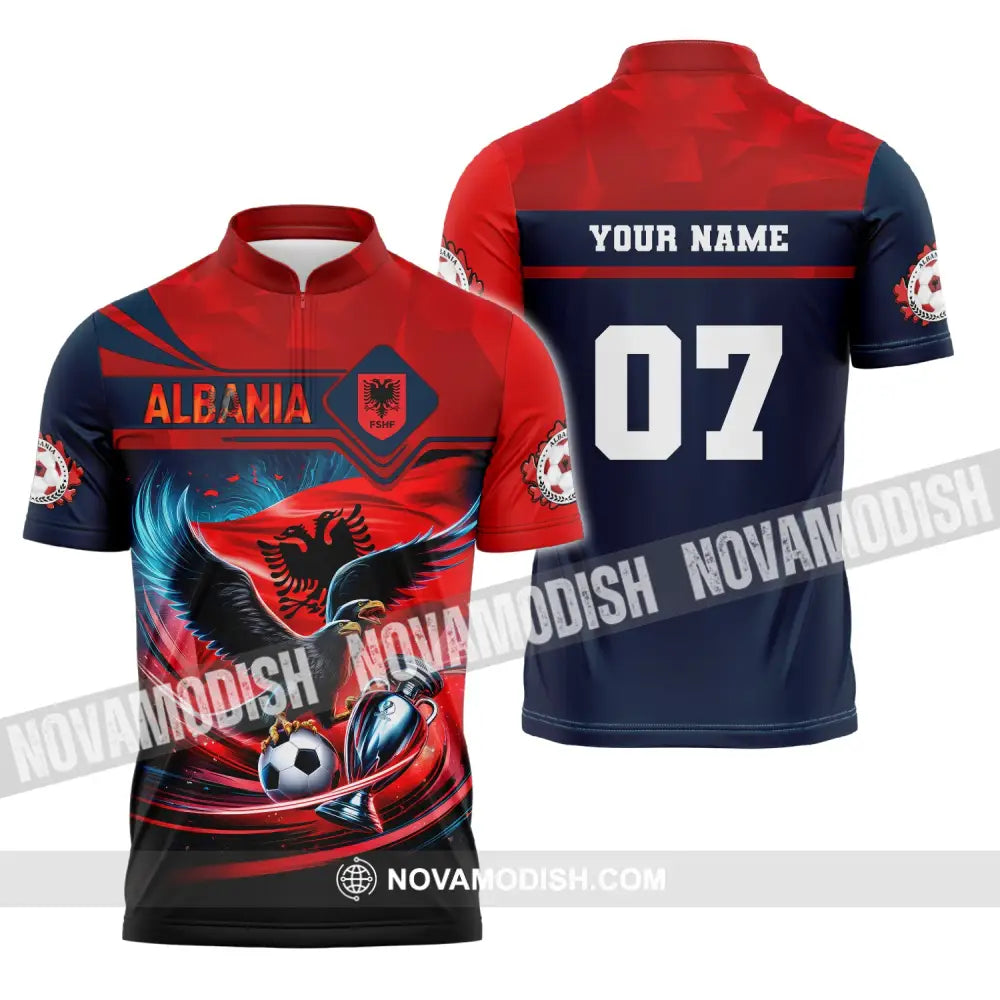 Unisex Shirt Custom Name And Number Albania Football Euro 2024 Polo Long Sleeve Zipper / S T-Shirt