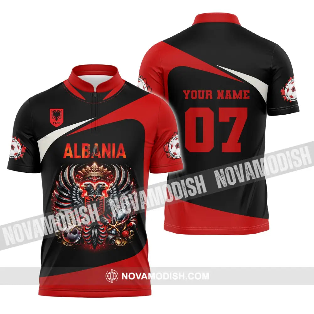 Unisex Shirt Custom Name And Number Albania Football Euro 2024 Polo Long Sleeve Zipper / S T-Shirt