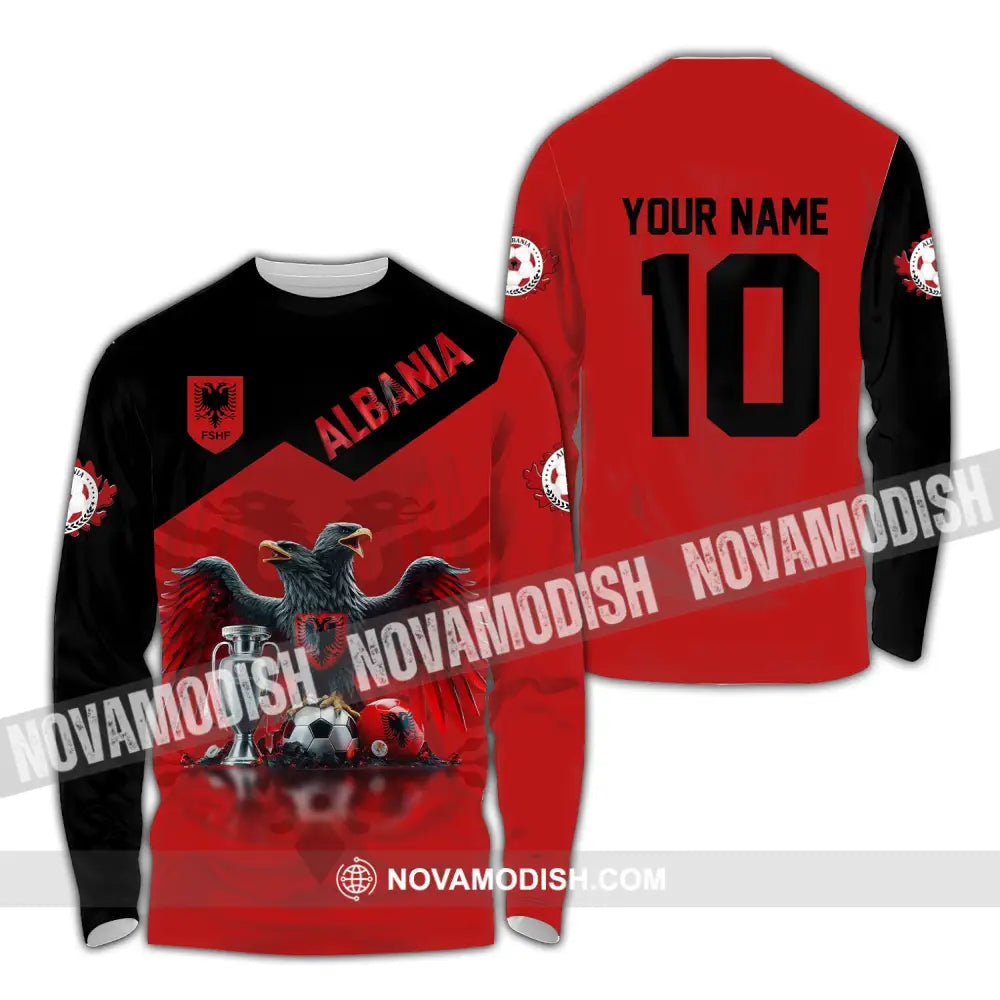 Unisex Shirt Custom Name And Number Albania Football Polo Euro 2024 Hoodie Long Sleeve / S T-Shirt