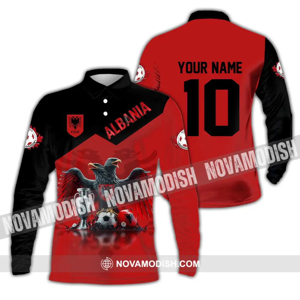 Unisex Shirt Custom Name And Number Albania Football Polo Euro 2024 Hoodie Long Sleeve / S T-Shirt