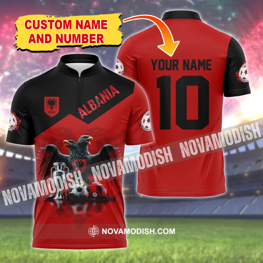 Unisex Shirt Custom Name And Number Albania Football Polo Euro 2024 Hoodie Long Sleeve T-Shirt