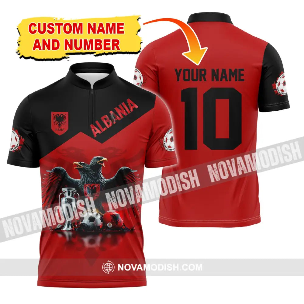 Unisex Shirt Custom Name And Number Albania Football Polo Euro 2024 Hoodie Long Sleeve T-Shirt