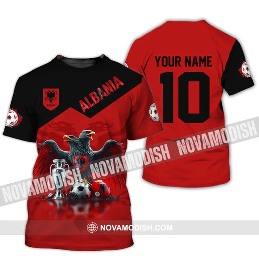 Unisex Shirt Custom Name And Number Albania Football Polo Euro 2024 Hoodie Long Sleeve T-Shirt / S