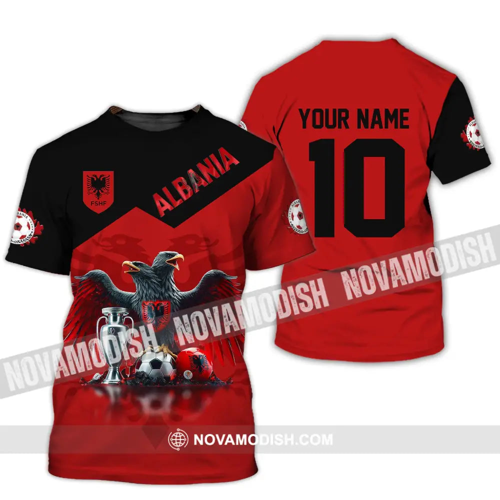 Unisex Shirt Custom Name And Number Albania Football Polo Euro 2024 Hoodie Long Sleeve T-Shirt / S