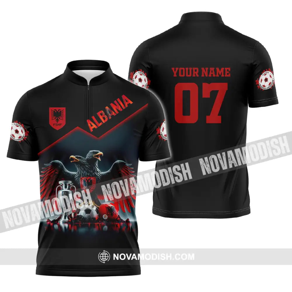 Unisex Shirt Custom Name And Number Albania Football Polo Euro 2024 Hoodie Long Sleeve Zipper / S