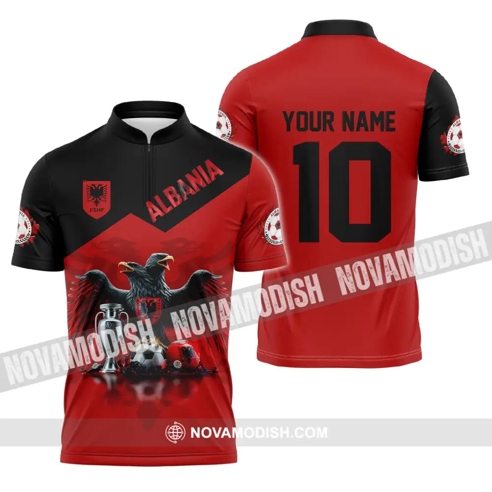 Unisex Shirt Custom Name And Number Albania Football Polo Euro 2024 Hoodie Long Sleeve Zipper / S