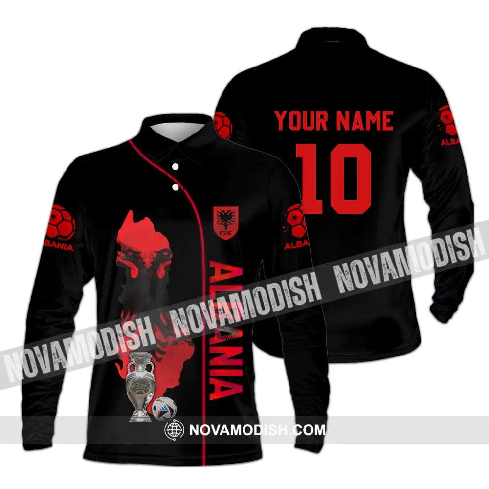 Unisex Shirt - Custom Name And Number Albania National Team Euro 2024 Long Sleeve Polo / S T-Shirt