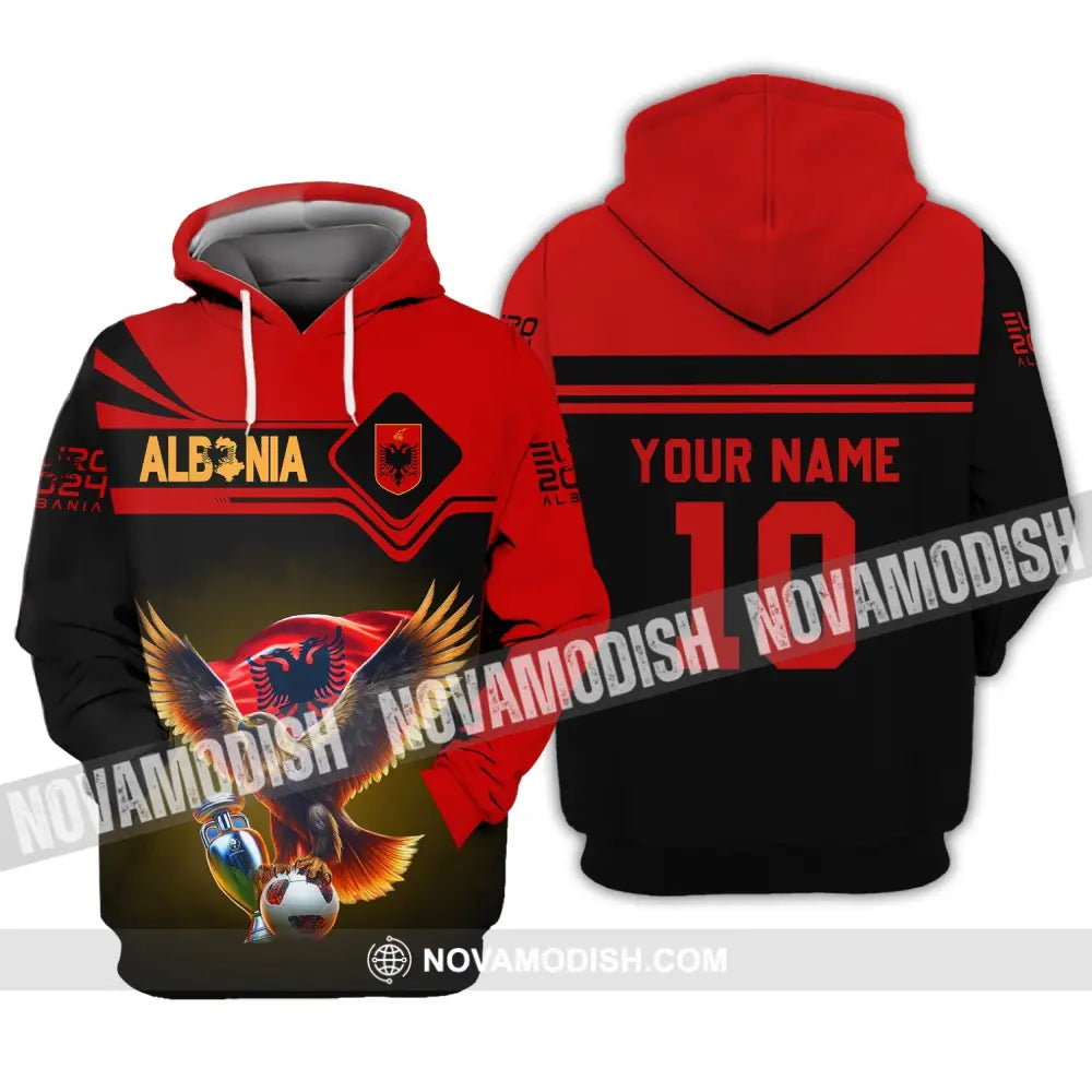 Unisex Shirt - Custom Name And Number Albania National Team Euro 2024 Red Hoodie / S T-Shirt