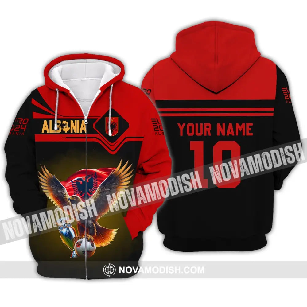 Unisex Shirt - Custom Name And Number Albania National Team Euro 2024 Red Zipper Hoodie / S T-Shirt