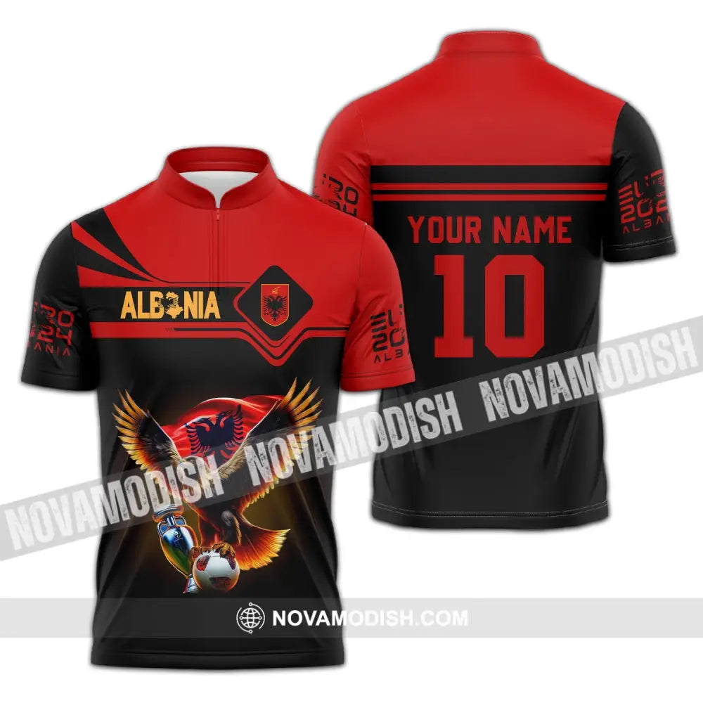 Unisex Shirt - Custom Name And Number Albania National Team Euro 2024 Red Zipper Polo / S T-Shirt