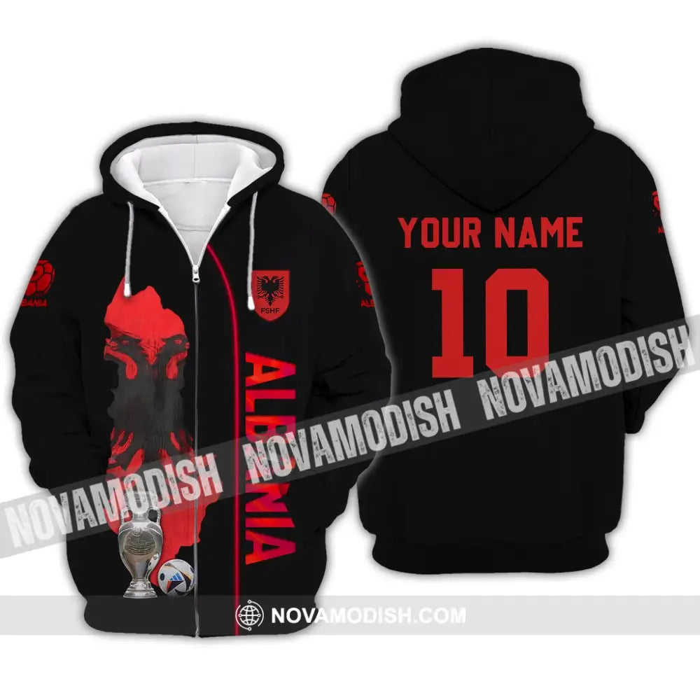 Unisex Shirt - Custom Name And Number Albania National Team Euro 2024 Zipper Hoodie / S T-Shirt