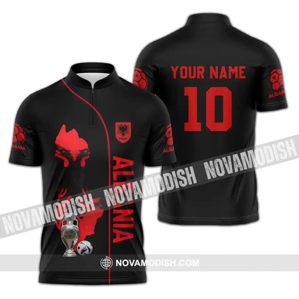 Unisex Shirt - Custom Name And Number Albania National Team Euro 2024 Zipper Polo / S T-Shirt