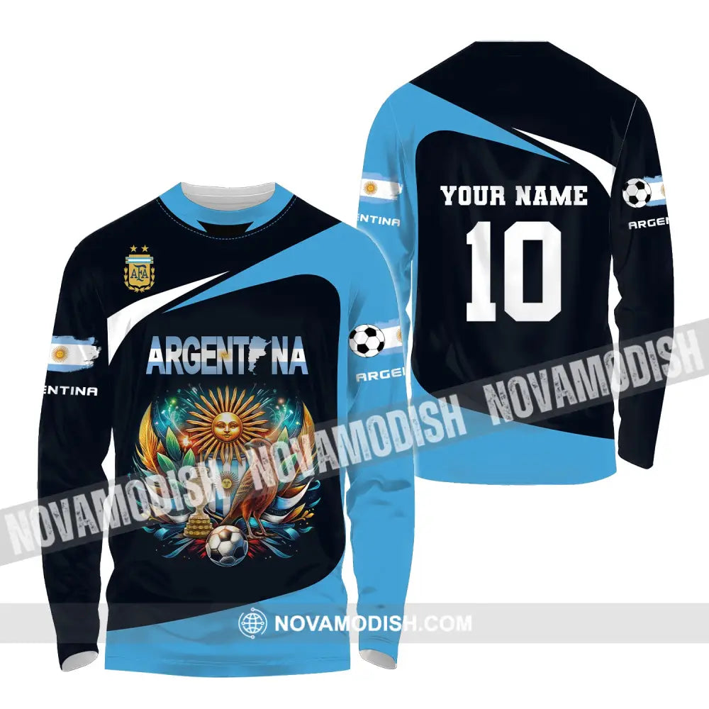 Unisex Shirt Custom Name And Number Argentina Euro 2024 Football Polo Long Sleeve / S T-Shirt